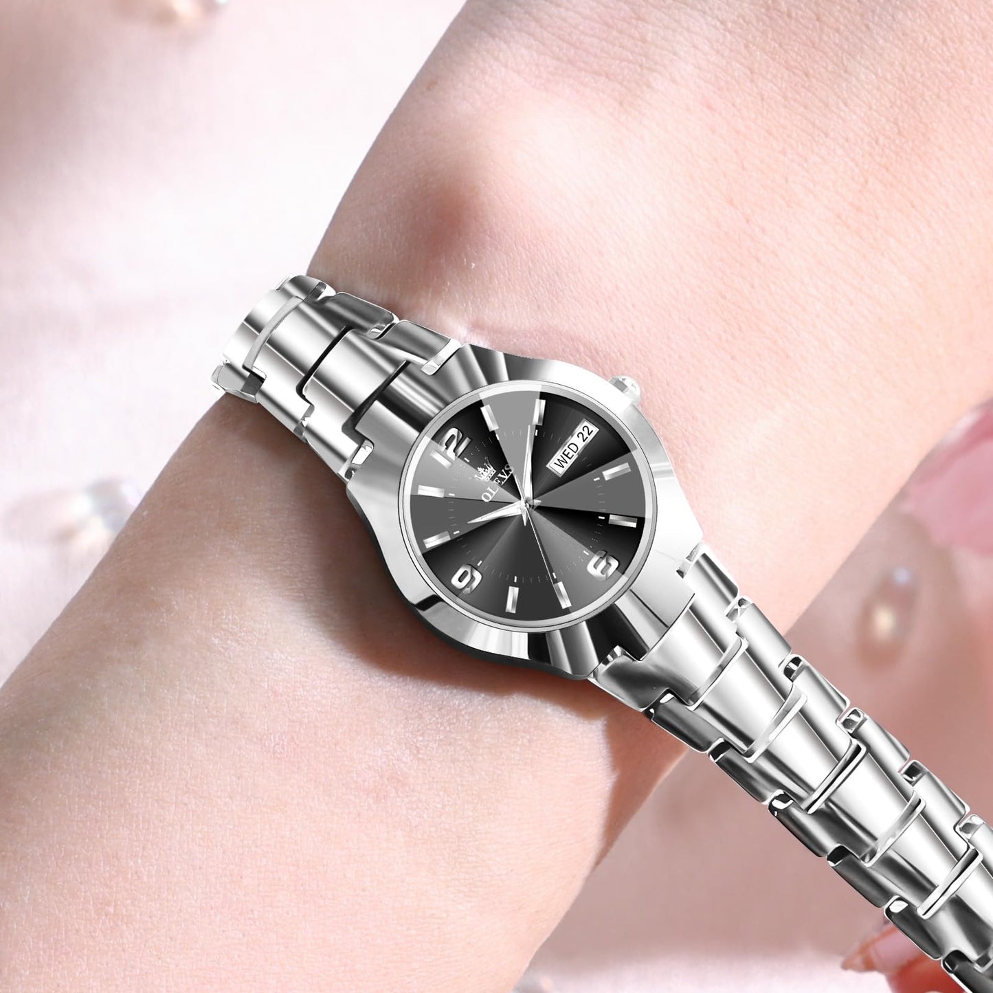 OLEVS Watch Women Luxury Dainty Vintage Square/Round Small Watches for Women Waterproof Stainless Steel Analog Women's Watches with Day Date Fashion Dress Easy Read Female Watch Reloj para Mujer
