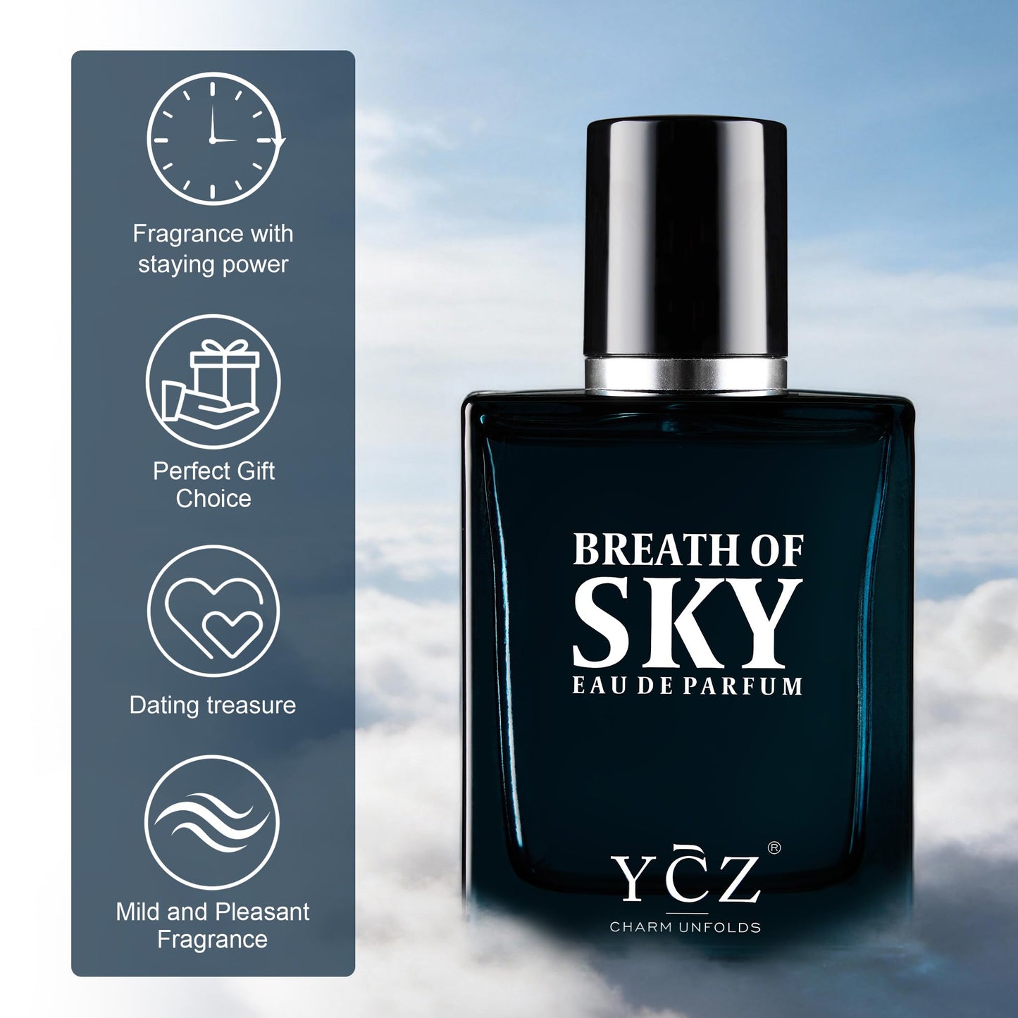 Ycz Midnight Marine Eau de Parfum for Men, 1.7 Fl Oz (50 mL), Long-Lasting Cologne, Fresh Marine & Woody Fragrance with Grapefruit, Ginger and Cedar Notes for Daily Wear, Date Night and Gifts
