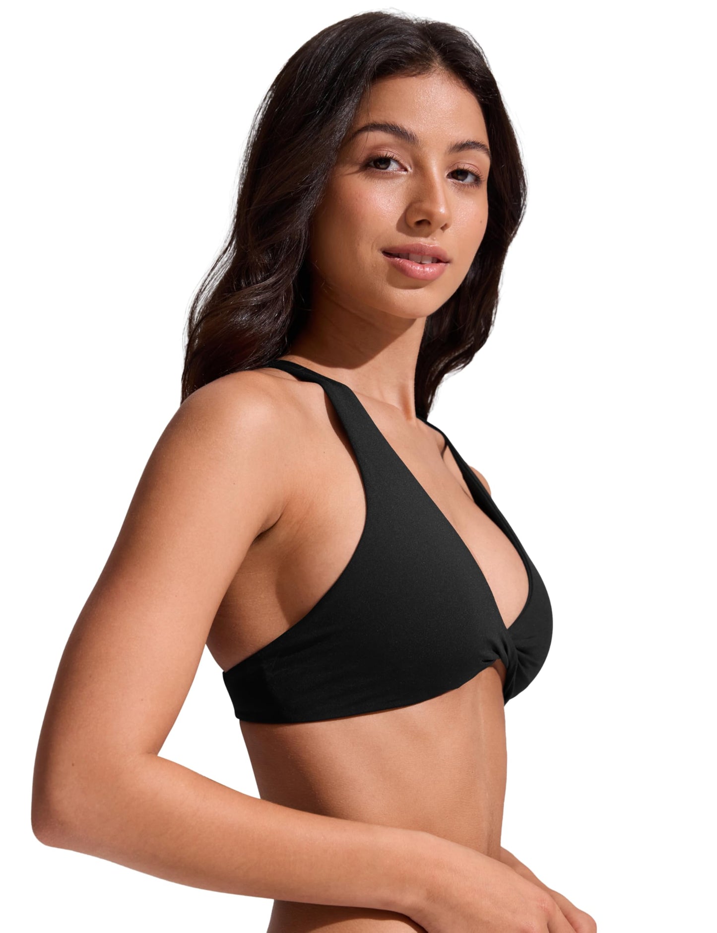 CRZ YOGA Twist Front Bikini Tops for Women - Padded V Neck Criss Cross Back Triangle Sexy Swim Bathing Suit Fuchsia Medium
