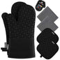 KEGOUU Oven Mitts and Pot Holders 6pcs Set, Kitchen Oven Glove High Heat Resistant 500 Degree Extra Long Oven Mitts and Potholder with Non-Slip Silicone Surface for Cooking (Gray)
