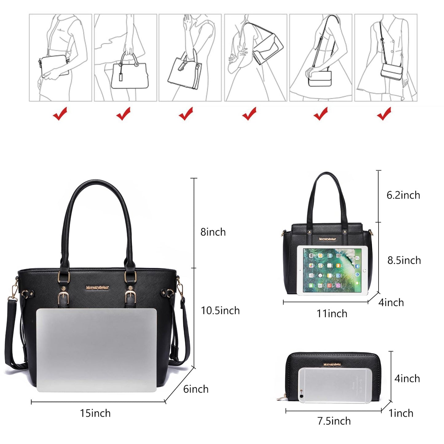 Montana West 3PCS Purses for Women Tote Bag and Wallet Set Shoulder Satchel Handbags