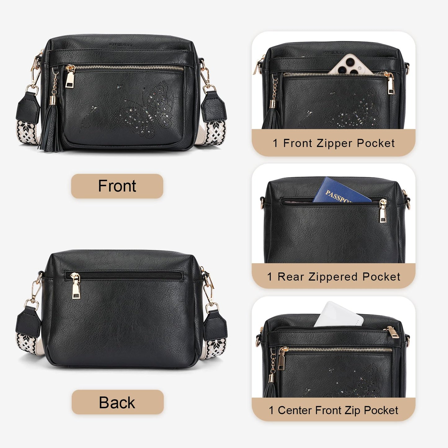 KITEVIUN Crossbody Bags for Women Trendy Leather Crossbody Purse Shoulder Handbags Butterfly Design