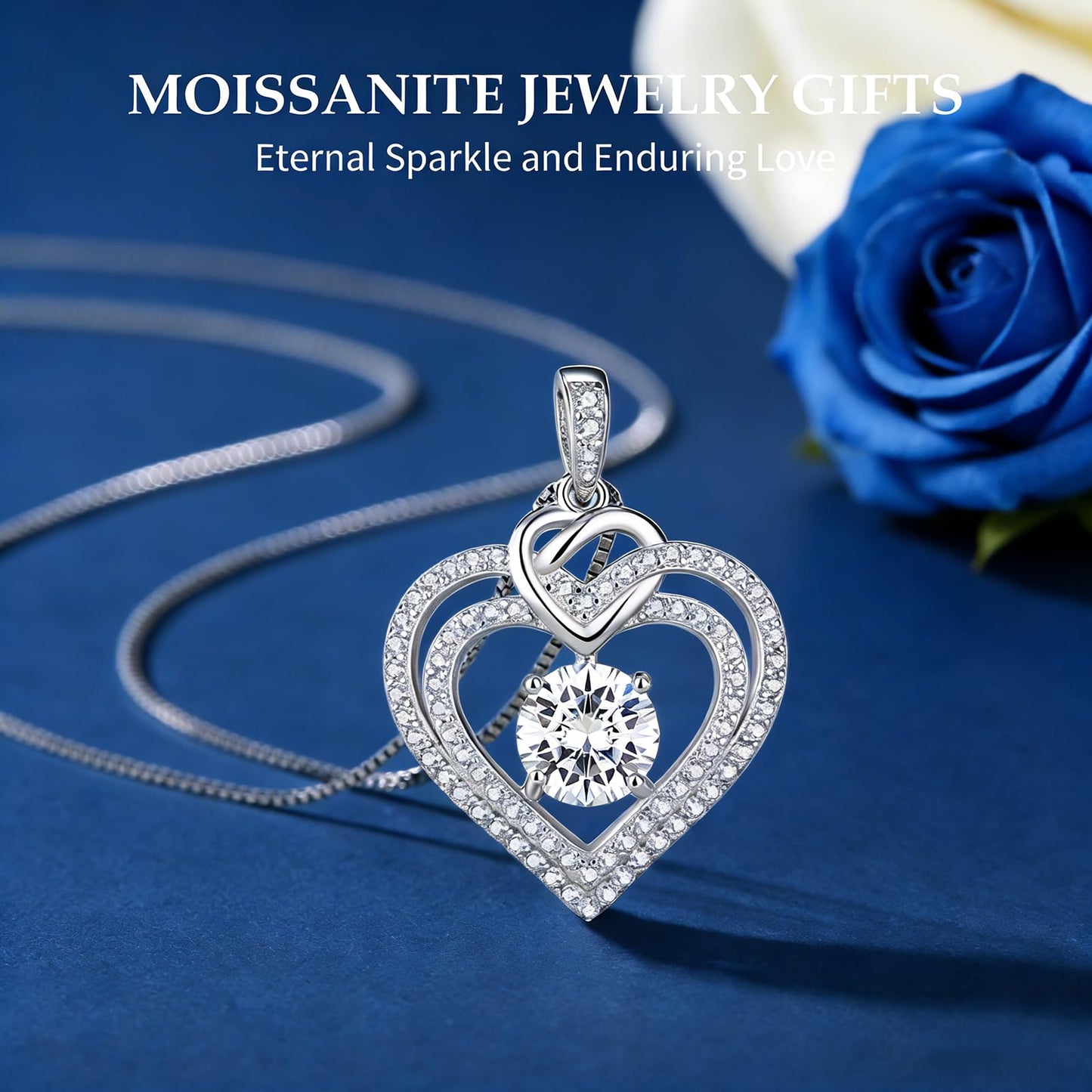 Gorgeous Moissanite Necklaces for Women - Sterling Silver 1-3CT D Color Moissanite Pendant Necklace, Mother Day Birthday Gifts for Mom Wife Girlfriend Daughter, Wedding Anniversary Christmas Jewelry Gift