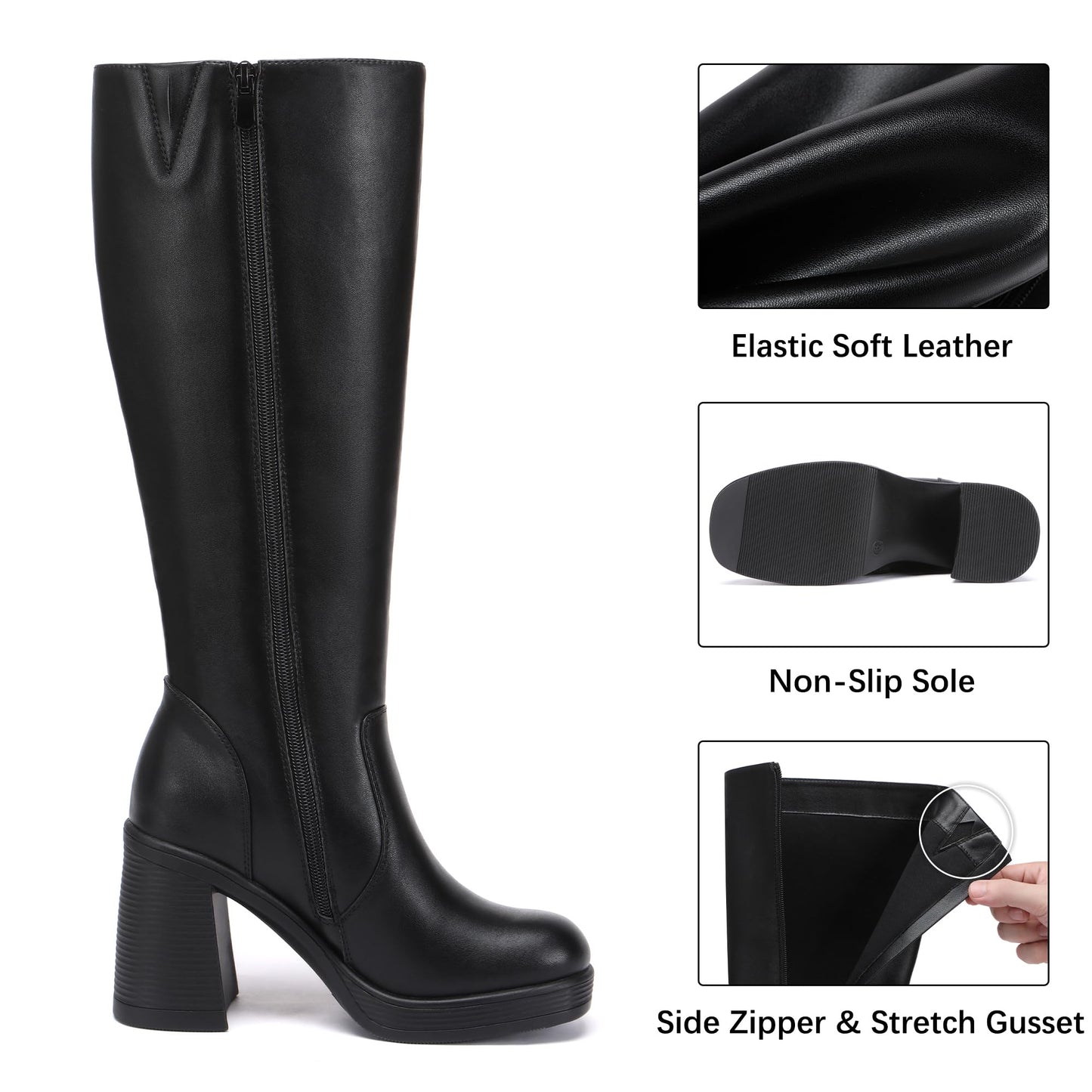 Glamnest Platform Knee High Boots for Women Chunky Heel square Toe Leather Long Boots Side Zipper Tall Boots White Boots 11Glamnest Platform Knee High Boots for Women Chunky Heel square Toe Leather Lo…open box.