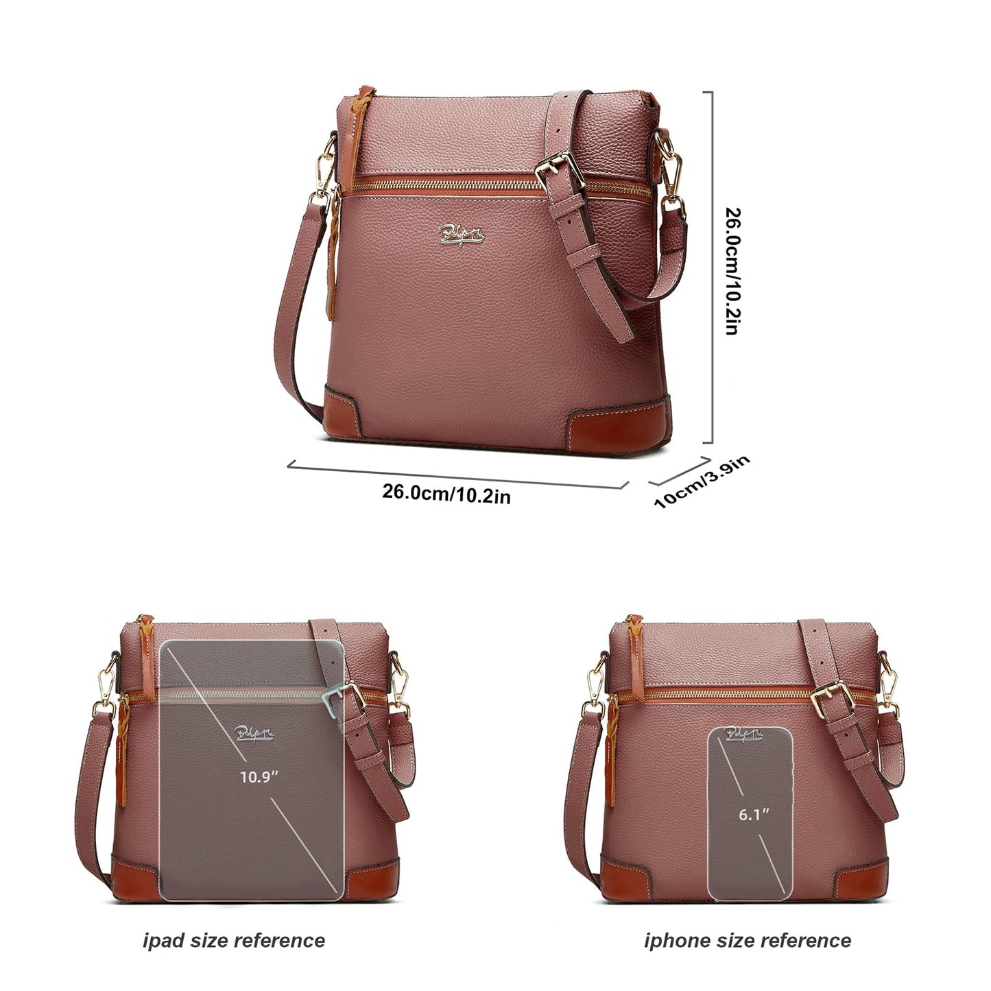 BOYATU Leather Crossbody Bag for Women: Designer Shoulder Purse for Travel - Trendy Genuine Leather Handbag for Everyday