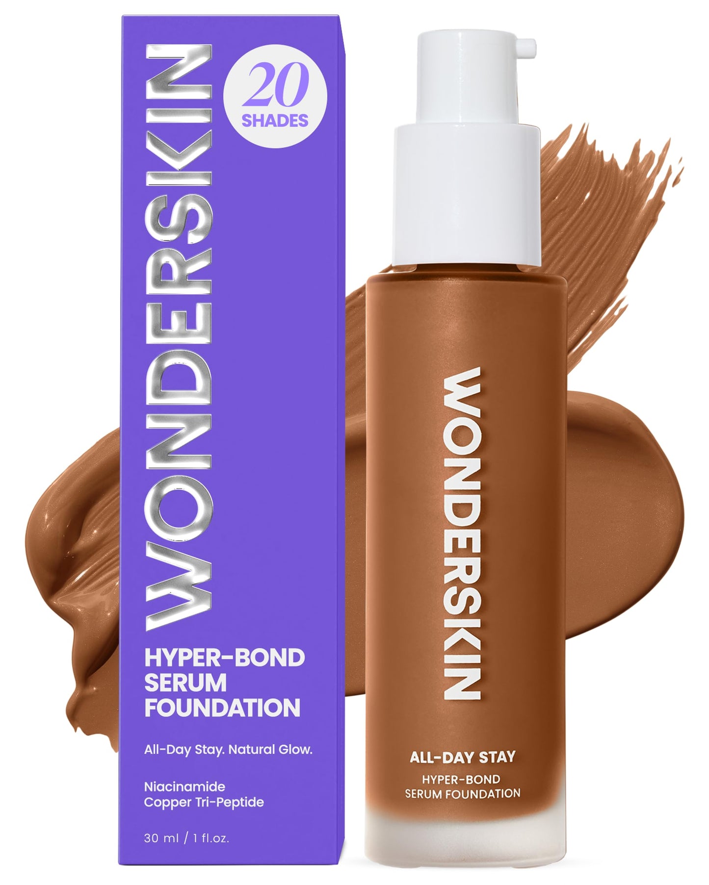 Wonderskin Hyper Bond All-Day Stay Serum Foundation – Waterproof, Transfer-Proof, 24HR Longwear Face Makeup with Niacinamide & Hyaluronic Acid – Lightweight, Natural Finish (Echo)