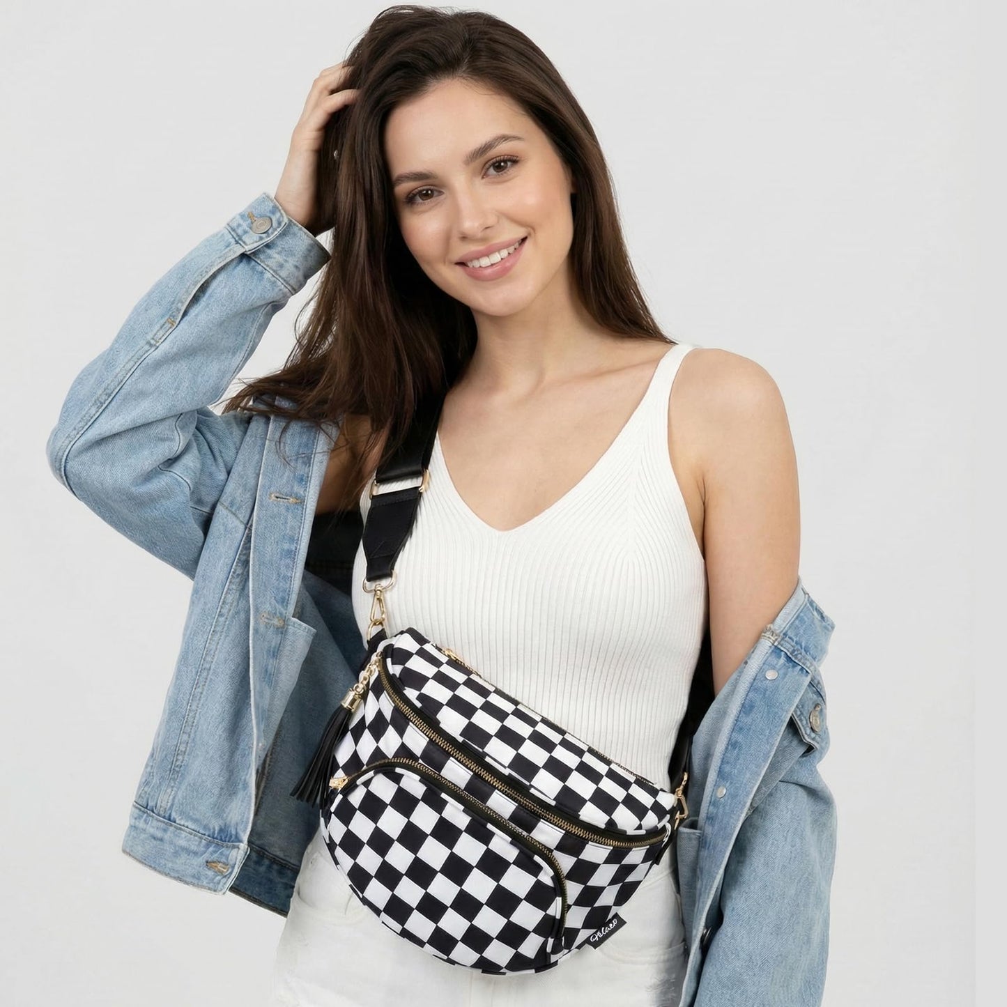 Checkered Crossbody Bag Anti Theft Spacious Bum Bags for Women Nylon Fanny Packs Lightweight Purse Wallet for Travel