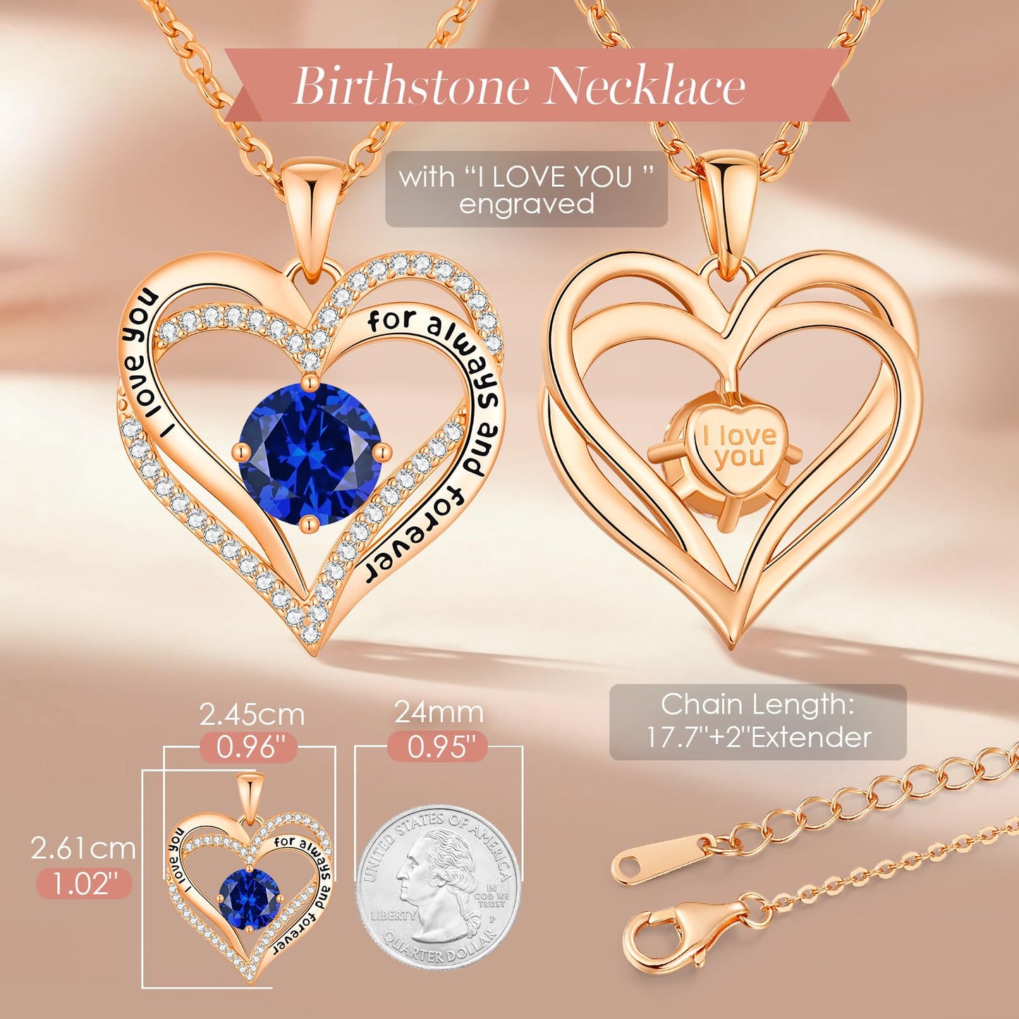CDE Forever Love Heart Necklaces for Women, Wedding Anniversary, Valentine's，Birthday Mothers Christmas Day Gifts for Mom, Mother, Wife, S925 Silver Jewelry with Birthstone Pendant