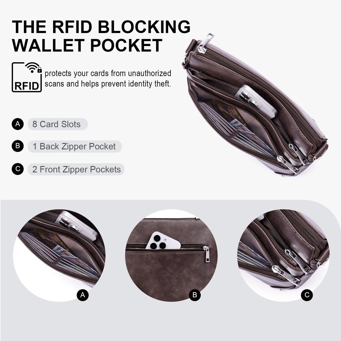 Crossbody Bags for Women Rfid Travel Crossbody Purses Leather Handbags Medium Shoulder bag with Adjustable Strap