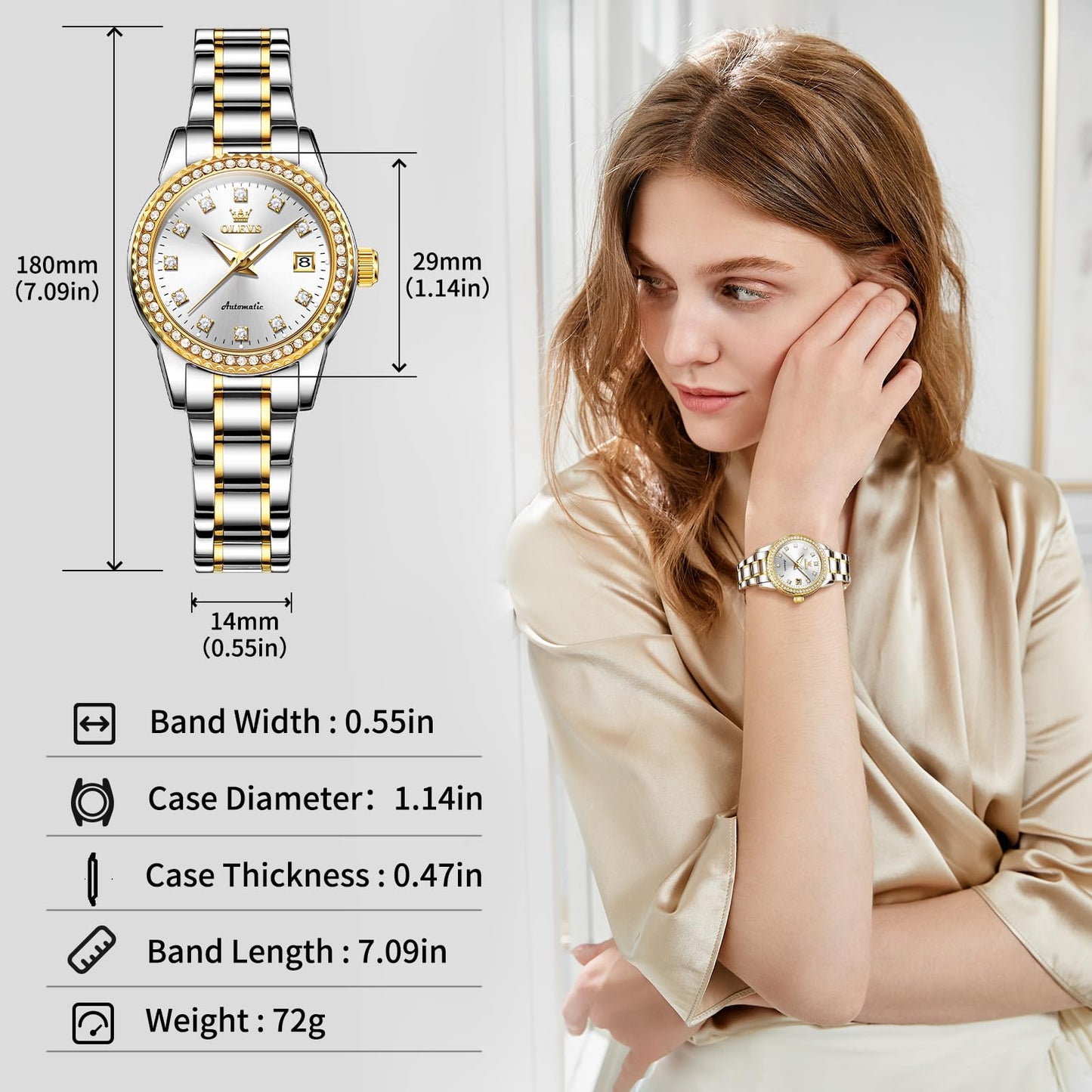OLEVS Watch Women Two Tone Watches for Women with Date Dress Womens Watches for Small Wrists Luxury Easy Read Womens Watch Waterproof Blue/Black/Gold/Silver Dial Reloj para Mujer