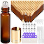 PrettyCare 4 Pack Amber Glass Oil Roller Bottles for Essential Oils 10ml, Roll On Bottles with Stainless Steel Roller Ball Leak-Proof Perfume Travel Refillable Bottle Empty, Beauty & Personal Care