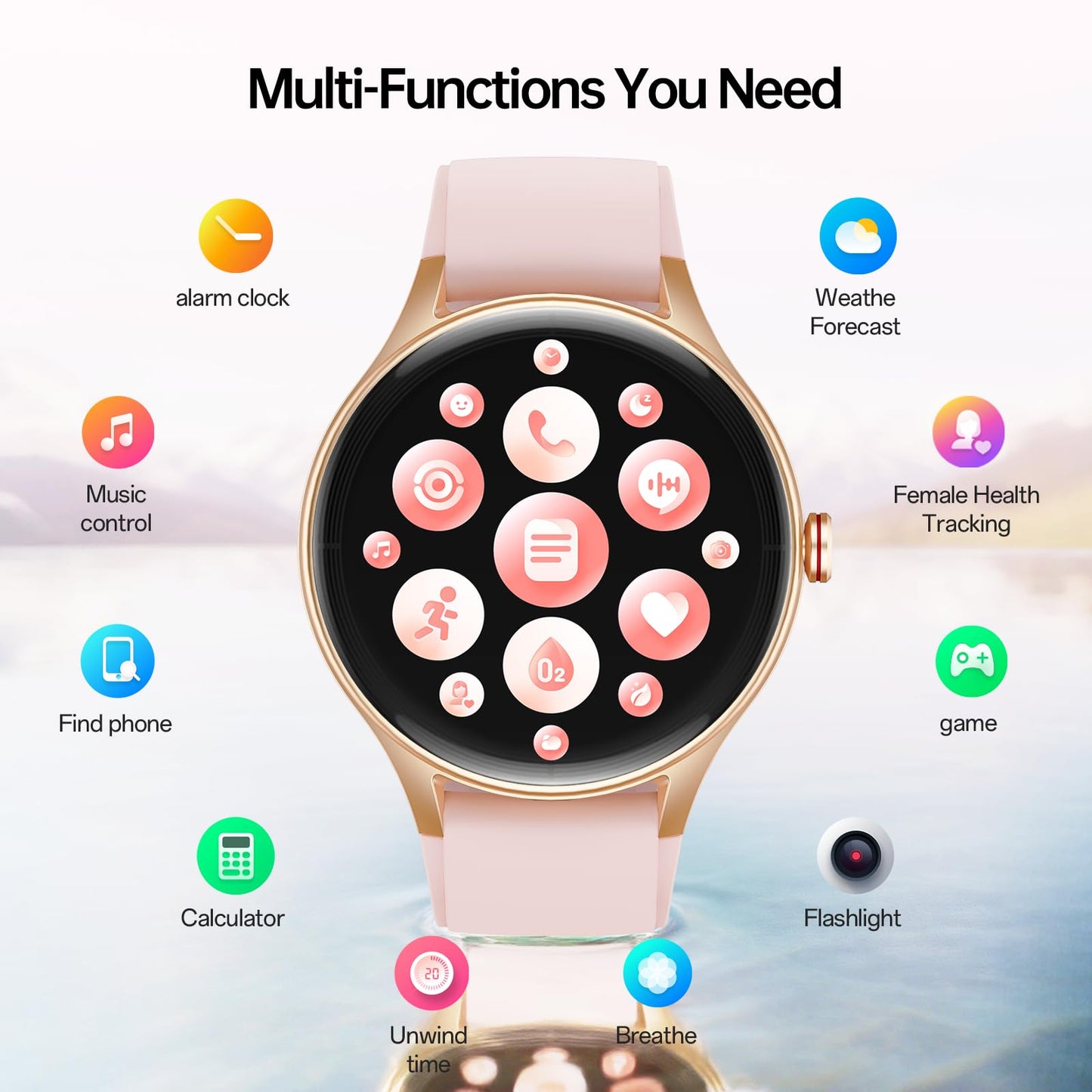 Woneligo Smart Watch for Women,1.57inch AMOLED Touchscreen Fitness Watch for iPhone & Android,Heart Rate/Sp02/Sleep Monitor,110+ Sport Modes IP68 Waterproof Bluetooth Calls,2 Bands (Pink, 1.57)