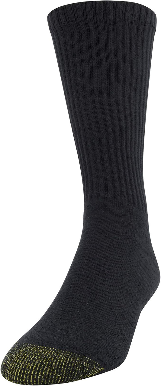 GOLDTOE Men's 656s Crew Athletic Socks, Multipairs, Black (6-Pairs), Large (Clearance)