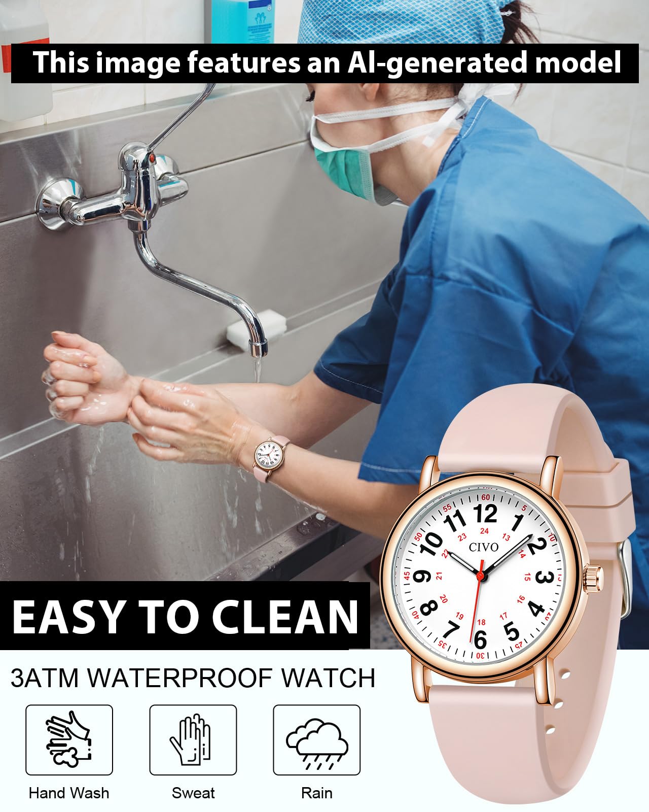 CIVO Nurse Watches for Women Men: Analog Waterproof Watch with Easy Read Dial Second Hand - Gifts for Nurses Medical Student Doctors