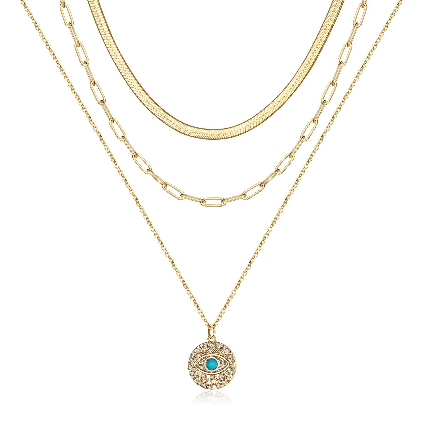 Turandoss Dainty Layered Choker Necklace, Handmade Y Pendant Necklace Multilayer Bar Disc Necklace Adjustable Layering Choker Necklaces for Women