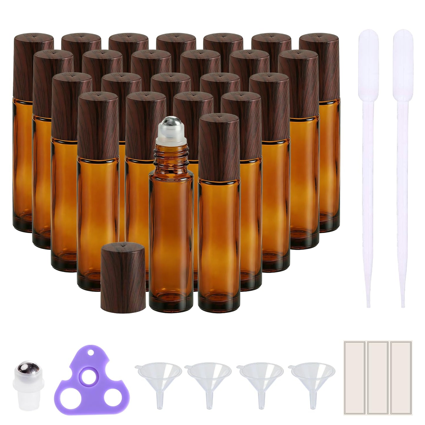 PrettyCare 4 Pack Amber Glass Oil Roller Bottles for Essential Oils 10ml, Roll On Bottles with Stainless Steel Roller Ball Leak-Proof Perfume Travel Refillable Bottle Empty, Beauty & Personal Care