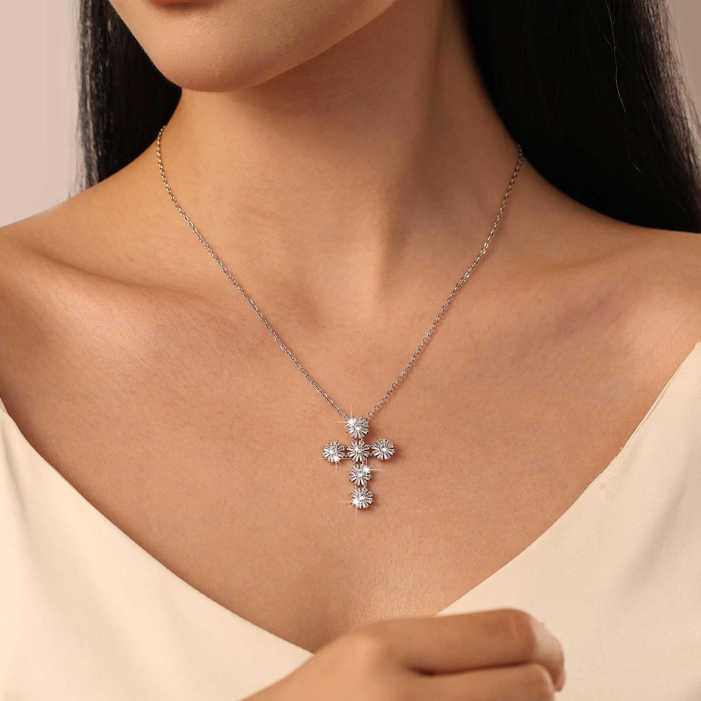 Dainty Gold Necklace for Women, 18K Real Gold Plated Necklace, White Gold Cross Silver Necklace, Cubic Zirconia Necklace, Birthday Gifts for Women Jewelry