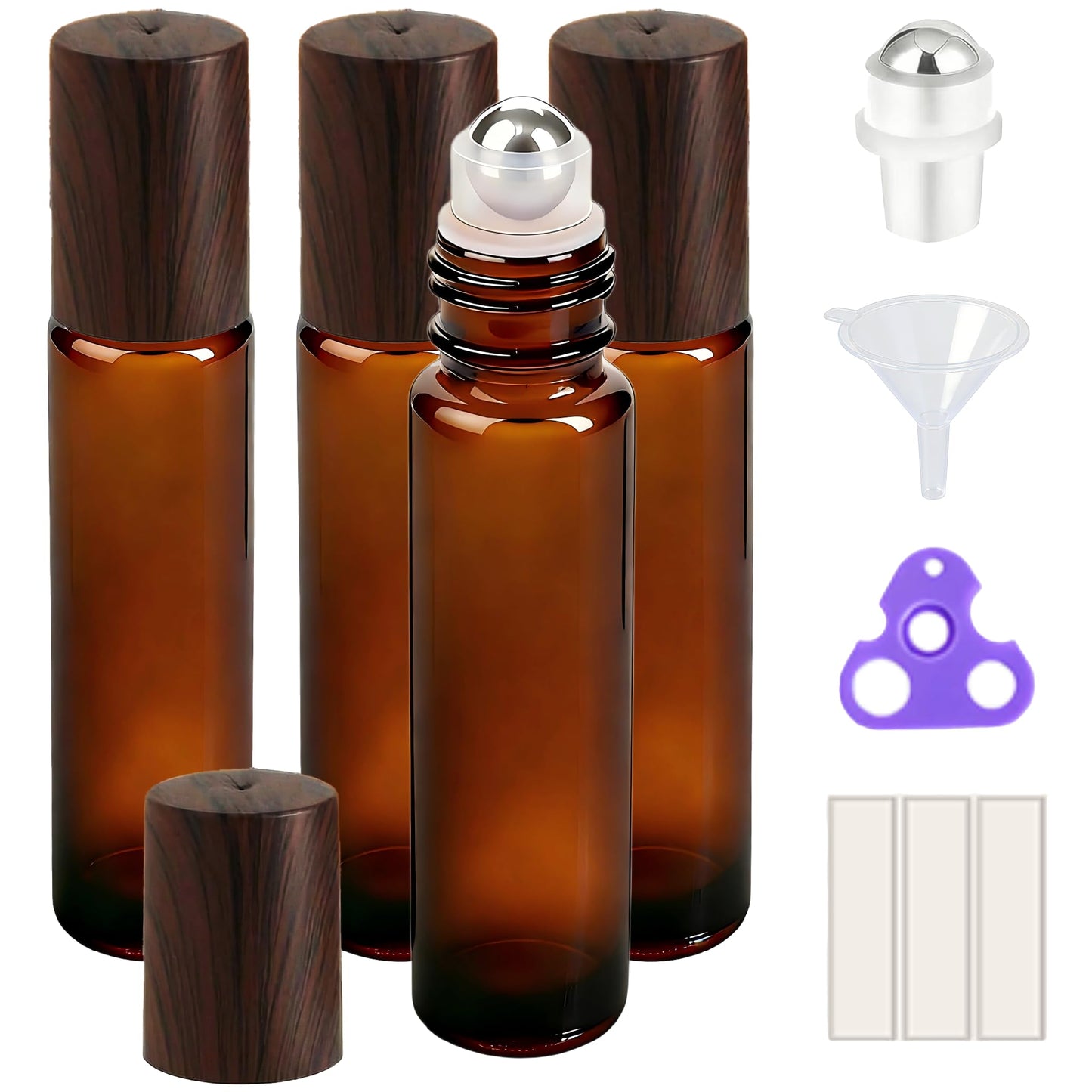 PrettyCare 4 Pack Amber Glass Oil Roller Bottles for Essential Oils 10ml, Roll On Bottles with Stainless Steel Roller Ball Leak-Proof Perfume Travel Refillable Bottle Empty, Beauty & Personal Care