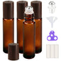 PrettyCare 4 Pack Amber Glass Oil Roller Bottles for Essential Oils 10ml, Roll On Bottles with Stainless Steel Roller Ball Leak-Proof Perfume Travel Refillable Bottle Empty, Beauty & Personal Care