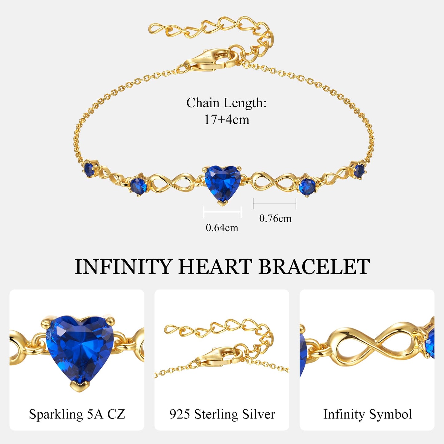 G&GEMSJEW Infinity Heart Birthstone Bracelets for Women, 925 Sterling Silver Women Charm Link Bracelet Adjustable, Birthday Anniversary Christmas Jewelry Gifts for Women Wife Mom Girlfriend Her