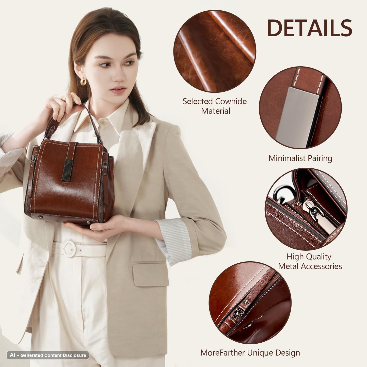 Genuine Leather Bucket Crossbody Shoulder Purse for Women | Scratch-Resistant Cowhide, 5 Pockets, Magnetic Snap, Silver Hardware, 3-Way Carry, Lightweight, Ideal Gift