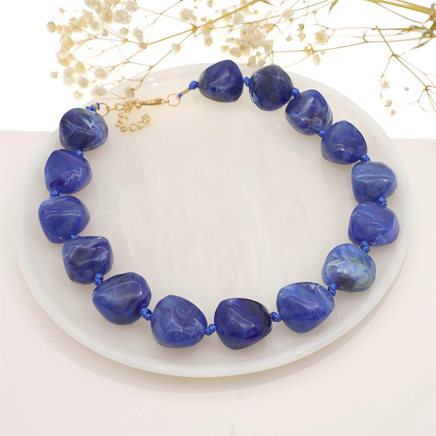 We We Chunky Colorful Beaded Necklace for Women Large Boho Statement Bead Chokers Necklaces Turquoise Blue Big Beads Jewelry Neck Summer Beach