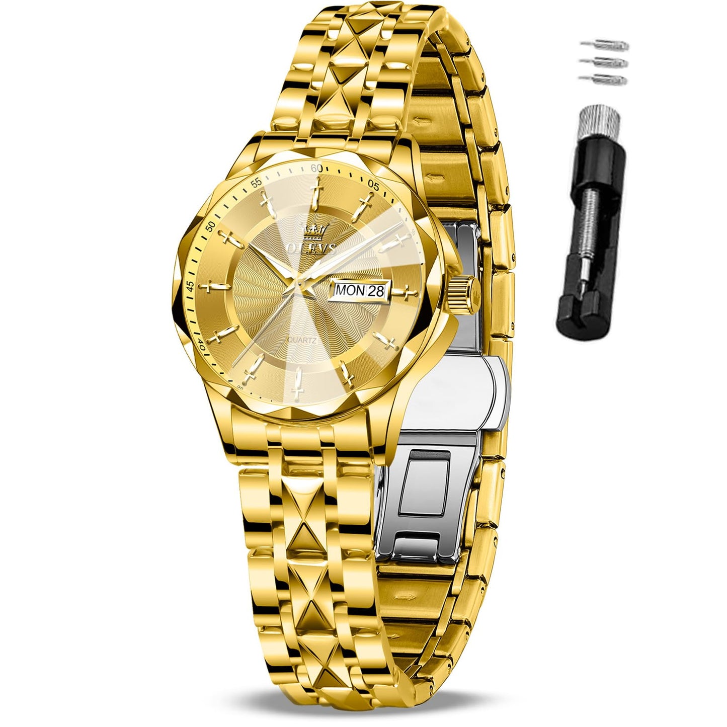 OLEVS Women's Luxury Elegant Watch, Fashion Waterproof Ladies Dress Watch, Stainless Steel Gold Silver Watches for Women, Small Wrist with Day Date, Ideal for Gift Daily Wear