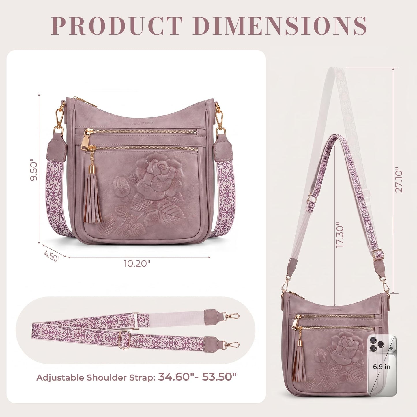Crossbody Bags for Women, Vegan Leather Crossbody Purse, Multiple Pocket Daily Travel Shoulder Bag with Boho Strap