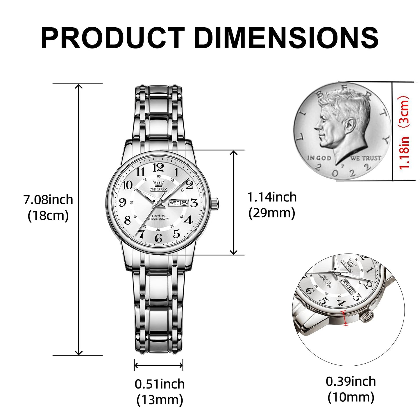 OLEVS Watch for Women Luxury Fashion Diamond Classic Arabic Dial Wrist Women's Watches with Date Waterproof Stainless Steel Quartz Ladies Watch
