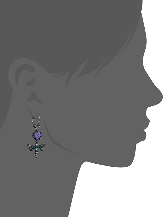 Betsey Johnson CZ & Butterfly Double Mismatch Drop Earring