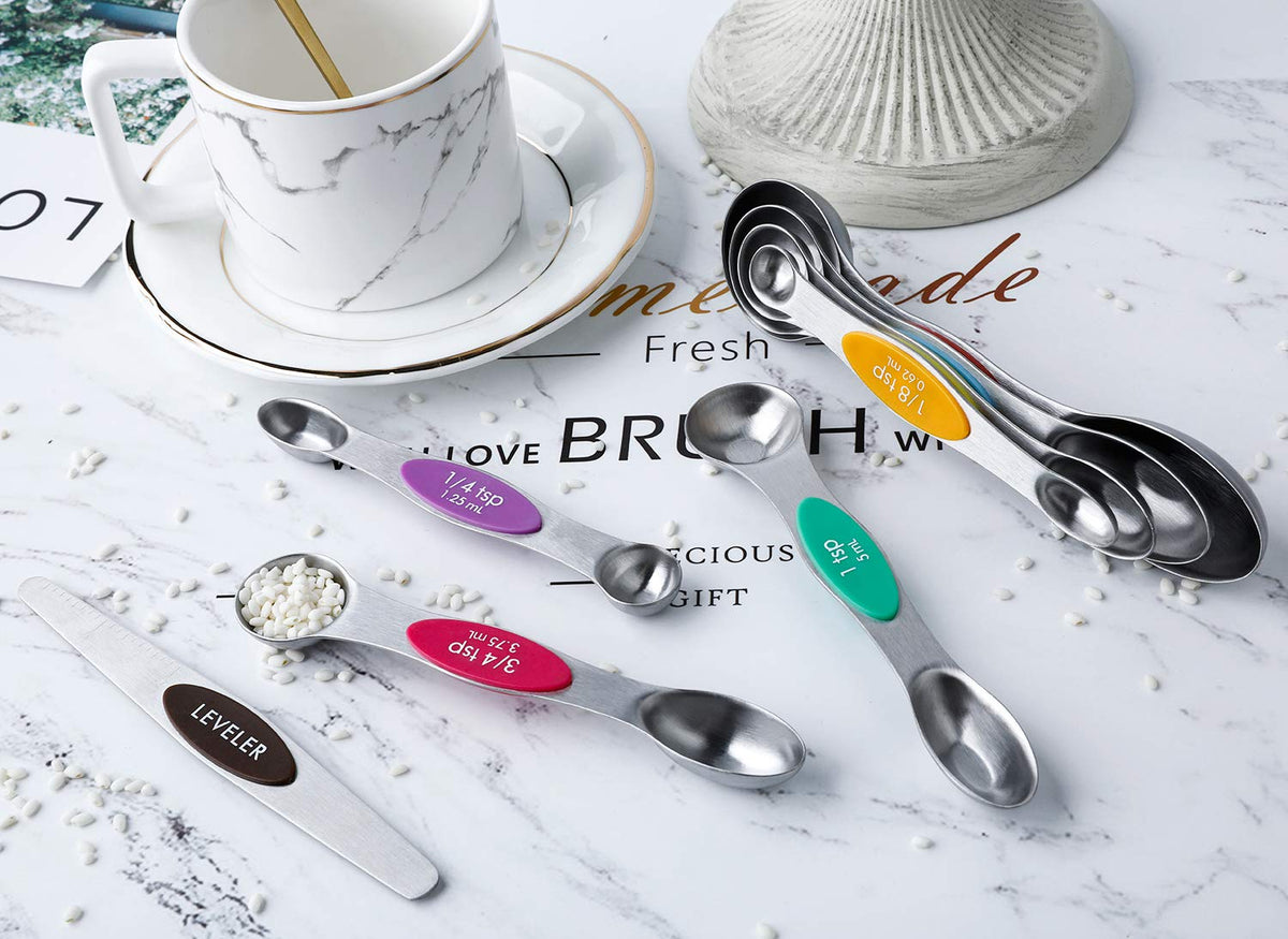 Magnetic Measuring Spoons Set Stainless Steel Dual Sided Stackable Measuring Spoon Set of 8 Nesting Teaspoons Tablespoons for Measuring Dry and Liquid Ingredients