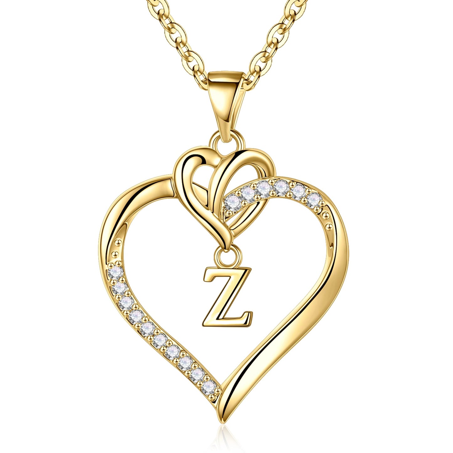 STORUP Heart Initial Necklaces for Women Girls, 14K-Gold-Plated Initial A-Z Heart Necklaces for Teen Girl Jewelry Birthday Gifts for Girls Women Her Wife Mom