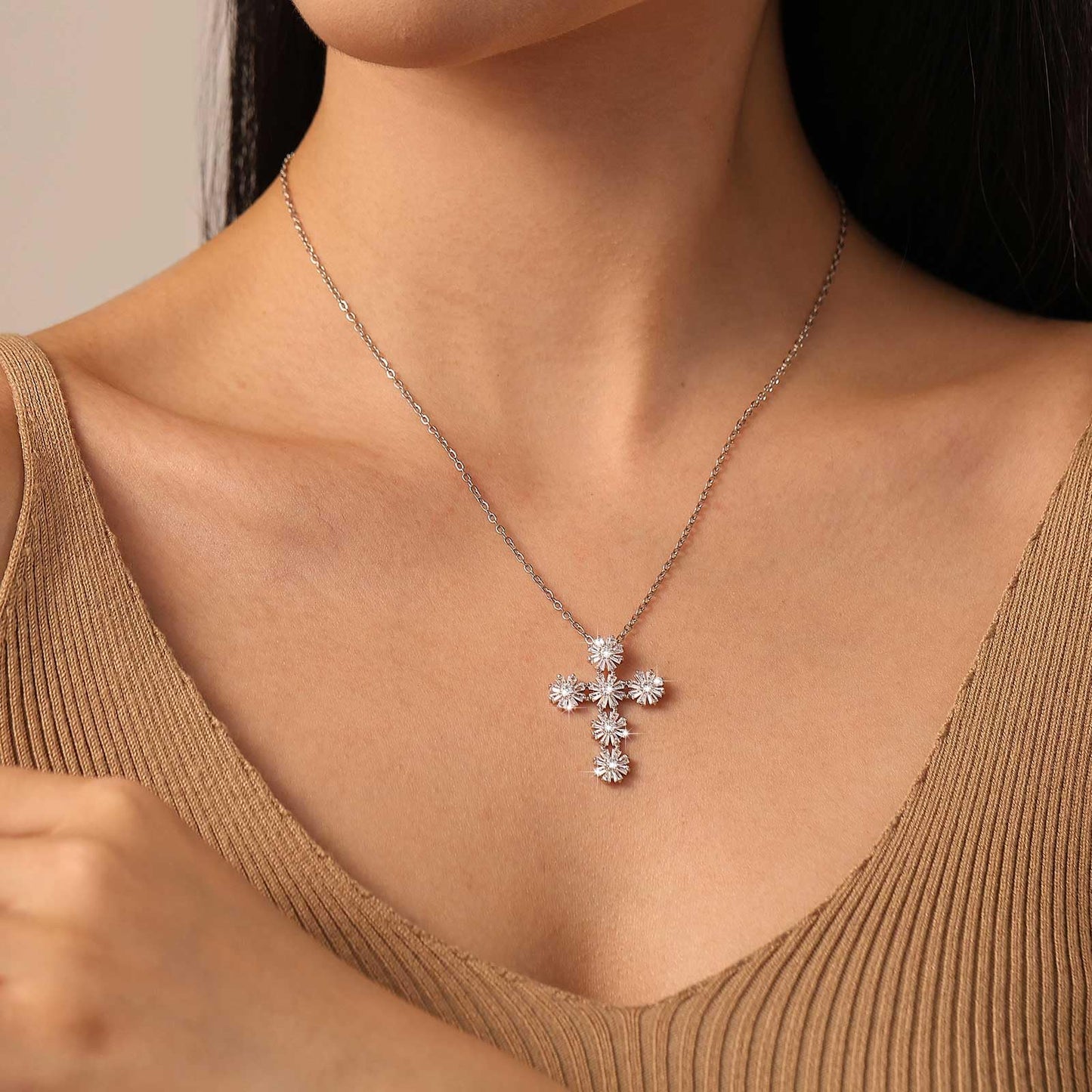 Dainty Gold Necklace for Women, 18K Real Gold Plated Necklace, White Gold Cross Silver Necklace, Cubic Zirconia Necklace, Birthday Gifts for Women Jewelry