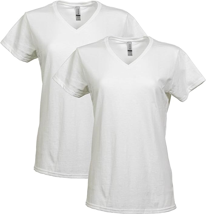 Gildan Women's Heavy Cotton V-Neck T-Shirt, 2-Pack, White, Large (Clearance)