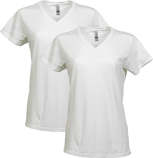 Gildan Women's Heavy Cotton V-Neck T-Shirt, 2-Pack, White, Large (Clearance)