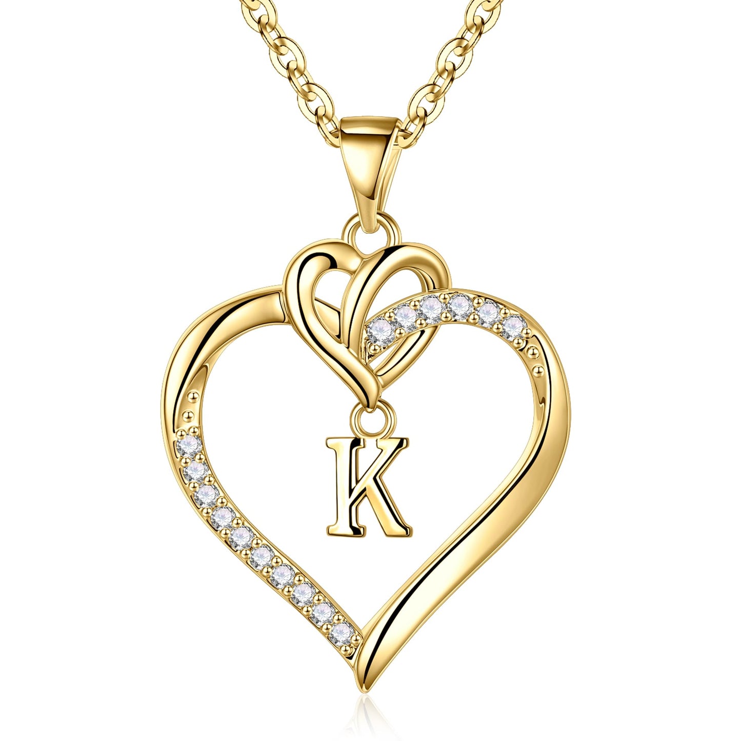 STORUP Heart Initial Necklaces for Women Girls, 14K-Gold-Plated Initial A-Z Heart Necklaces for Teen Girl Jewelry Birthday Gifts for Girls Women Her Wife Mom