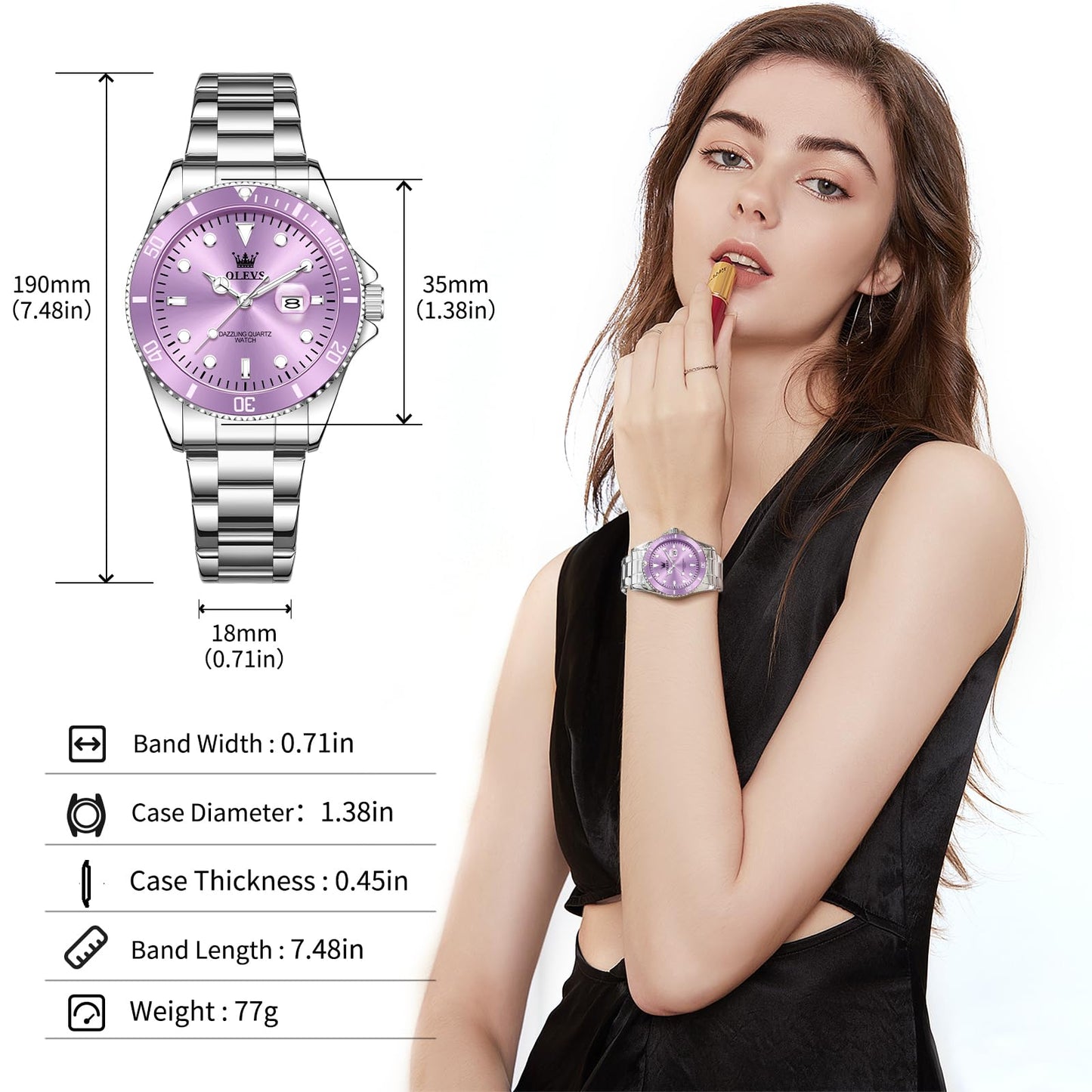 OLEVS Watch Women Silver Watches for Women Luxury for Small Wrists Dress Stainless Steel Women's Wrist Watches Easy to Read Reloj para Mujer Black/Blue/Gold/Green/Pink/Purple
