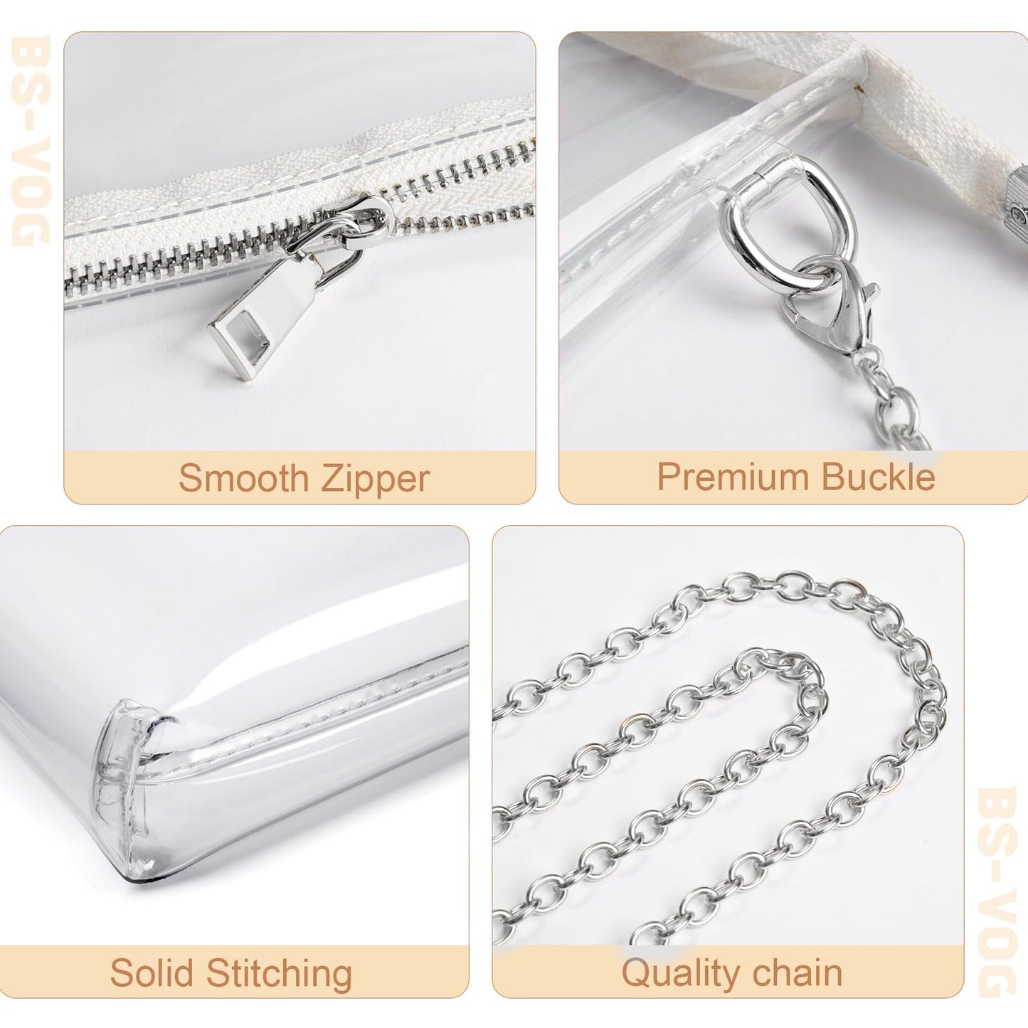 BS-VOG Clear Purse for Women - Stadium Approved Small Crossbody Bag with Zipper, Clear Stadium Bag for Concerts, Sports