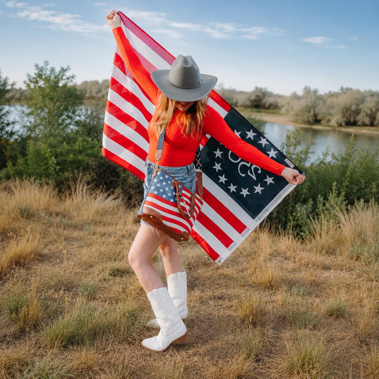 Montana West American Flag Tote Bag for Women Vintage Patriotic Western Shoulder Purse with Braided Top Handles