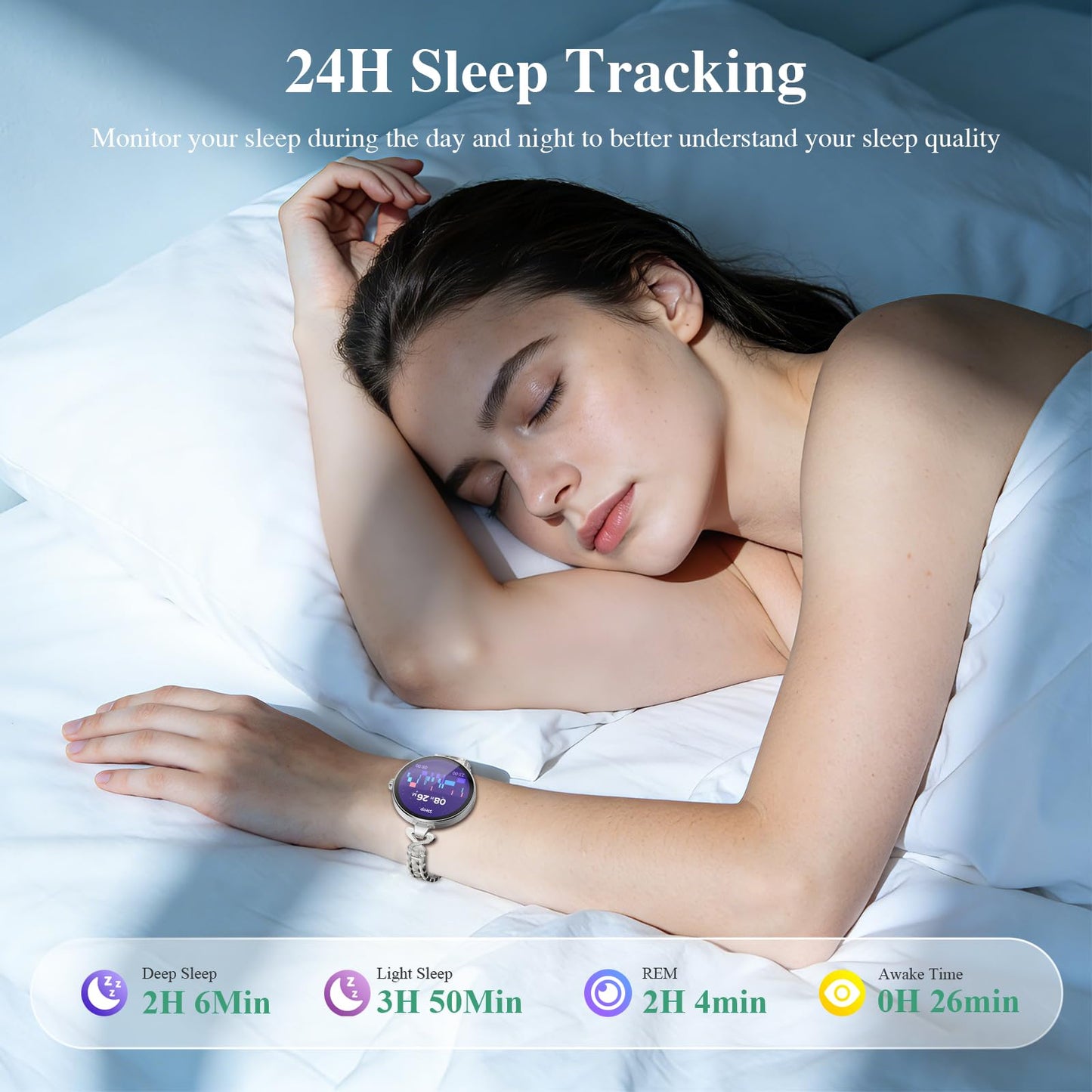 Smart Watches for Women, Answer/Make Call, 1.04'' AMOLED, 24H Sleep Tracker, Fitness Tracker with Heart Rate/Blood Pressure/SpO2/Stress Monitor, 100+ Sport Modes Waterproof Smartwatch for IOS Android