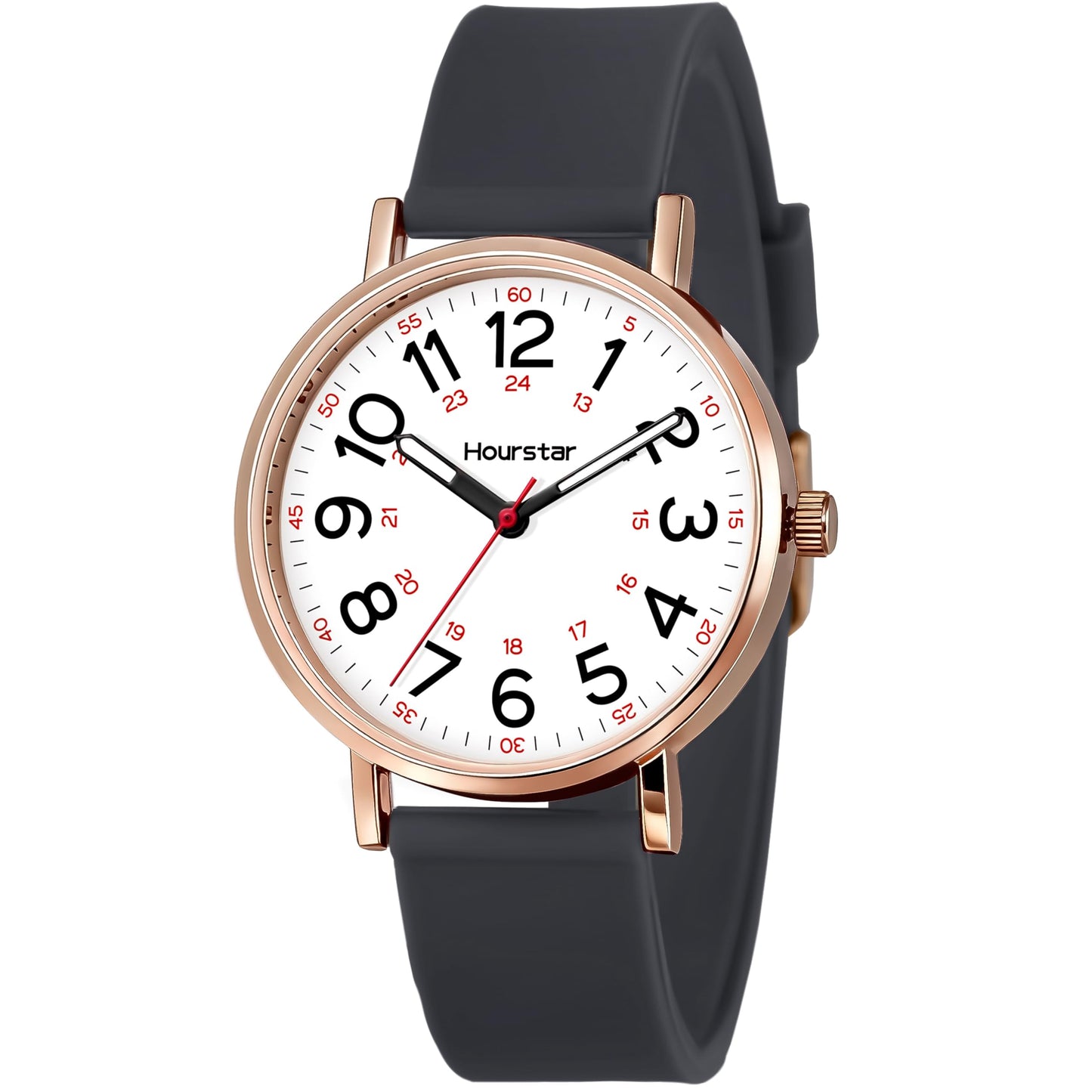 Women's Analog Nurse Watch with Second Hand for Nursing, 12/24 Time, Silicone Band, Easy Read