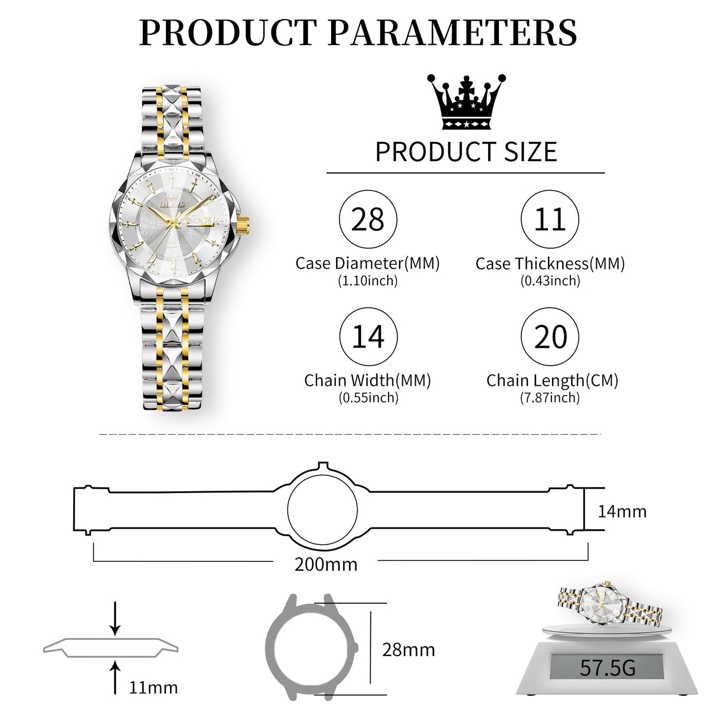 OLEVS Women's Luxury Elegant Watch, Fashion Waterproof Ladies Dress Watch, Stainless Steel Gold Silver Watches for Women, Small Wrist with Day Date, Ideal for Gift Daily Wear