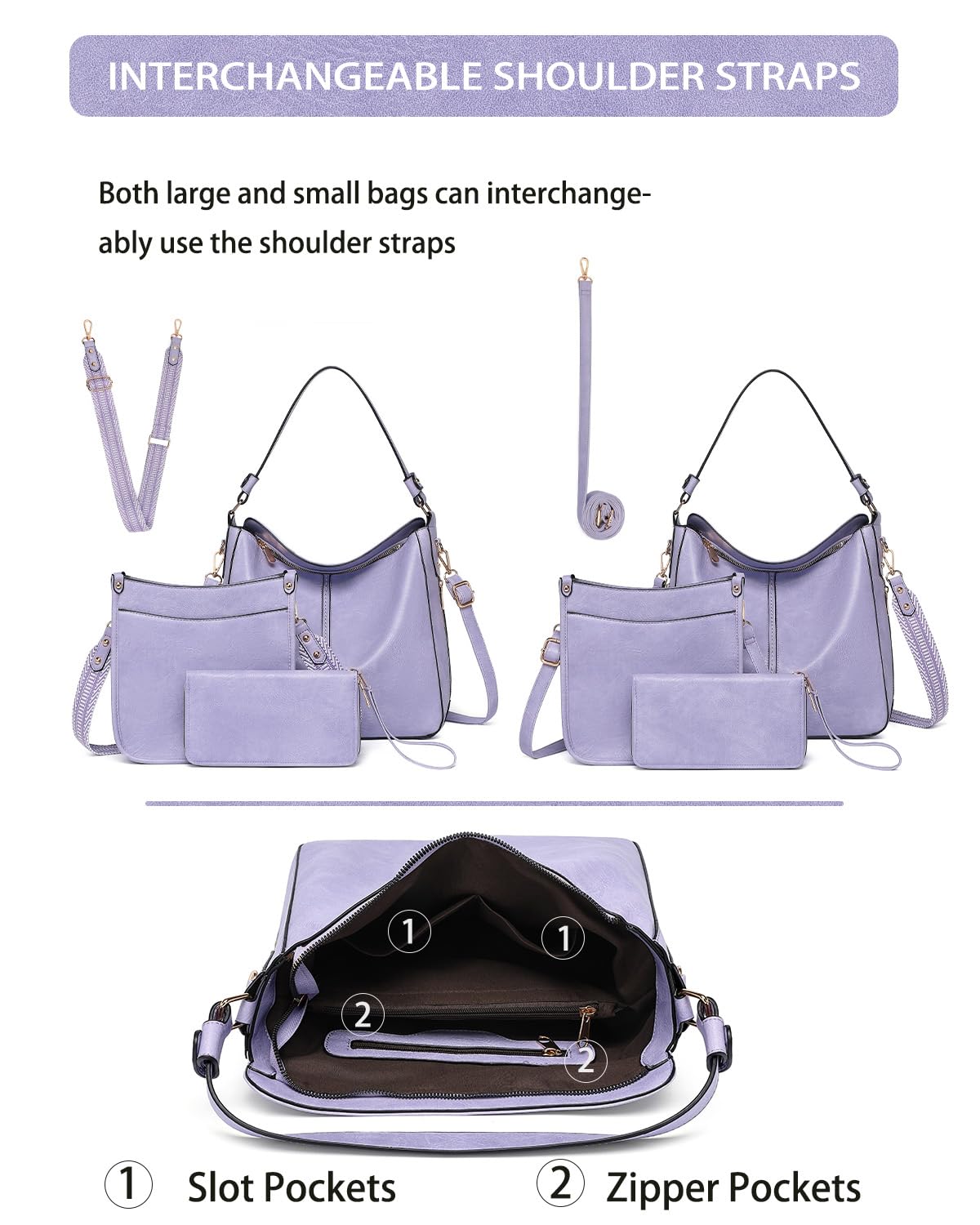 Purses for Women 3PCS, Crossbody Bags Set Large Leather Purse Shoulder Handbags with Wallet Adjustable Straps for Ladies Tote