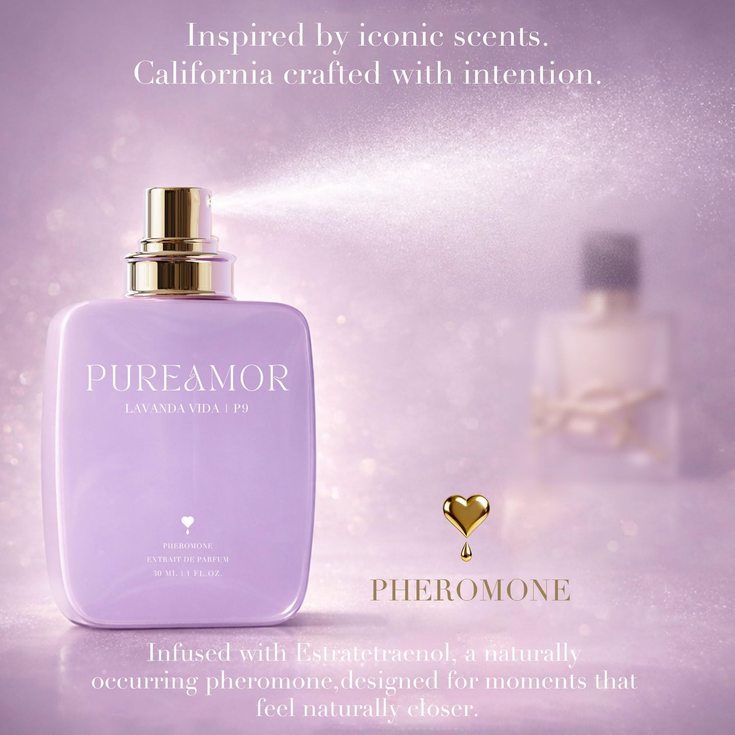 PUREAMOR Pheromone Perfume for Women, Moonlight Mellow Extrait de Parfum - Long Lasting Sweet Floral Gourmand Scent, 30% High Concentration, Full Size Fragrance Spray, 1.0 oz / 30 ml