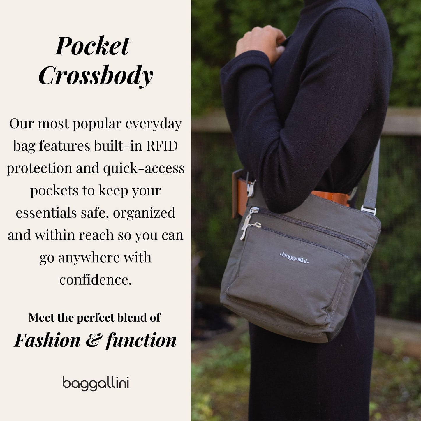 Baggallini Pocket Crossbody Bags for Women 8x8 Small Lightweight Durable Water-resistant Travel Purse W/Rfid