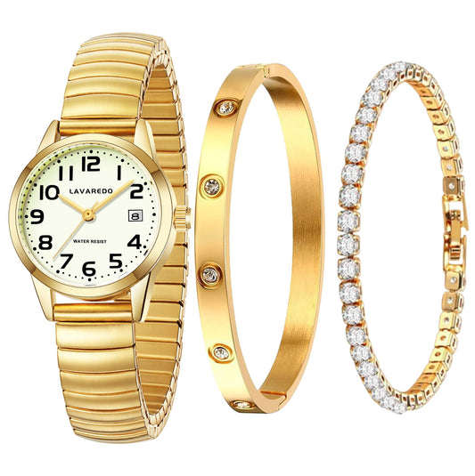 Elegant Gold Watches for Women Small Analog Watch, Waterproof Ladies Watches with Stainless Steel Expansion Band and Luminous Dial - Fashionable Christmas & Birthday Gifts for Women