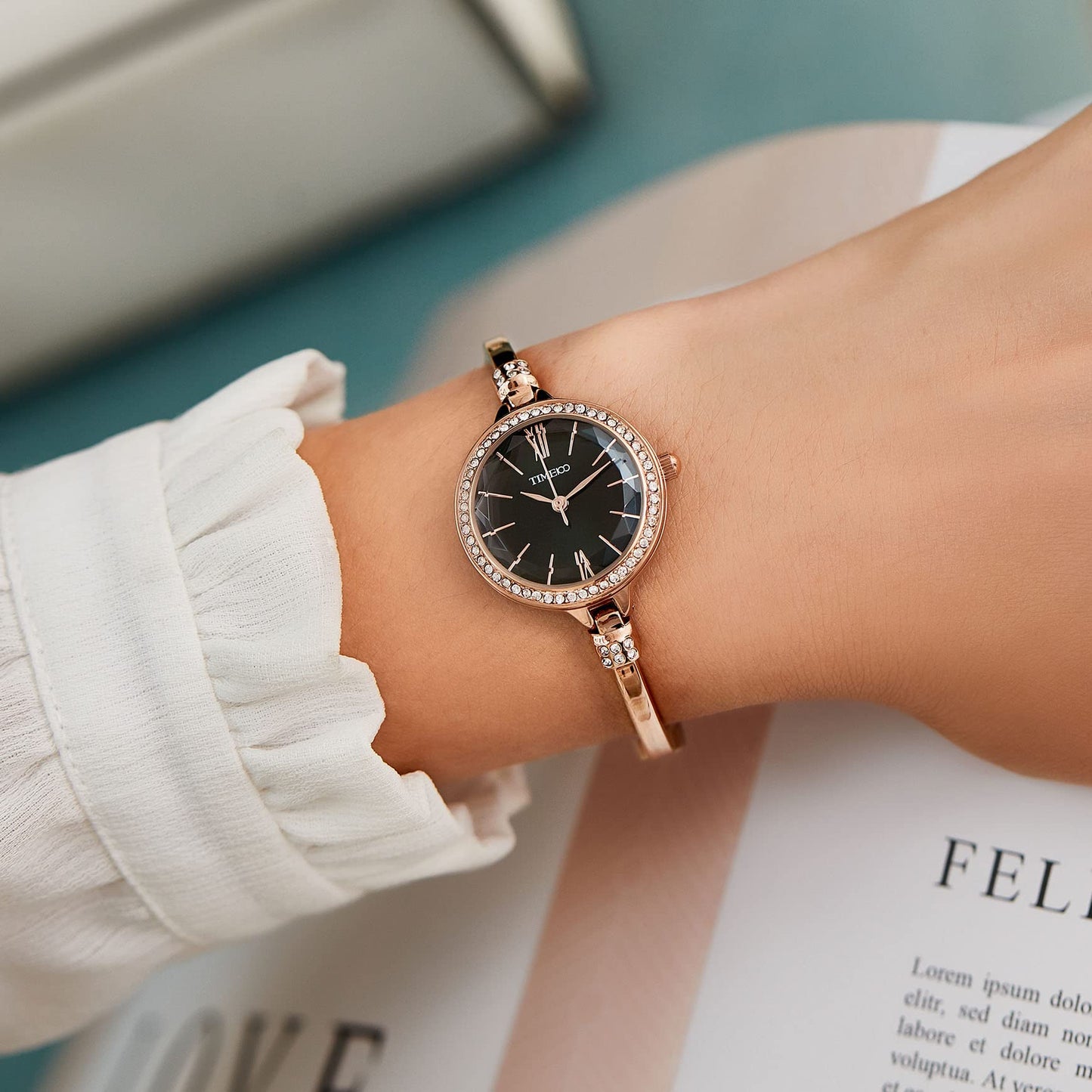 TIME100 Women's Bracelet Watches Ladies Quartz Wrist Watch with Green Dial Bezel with Crystals in Movement Bracelet Strap with Diamonds Waterproof