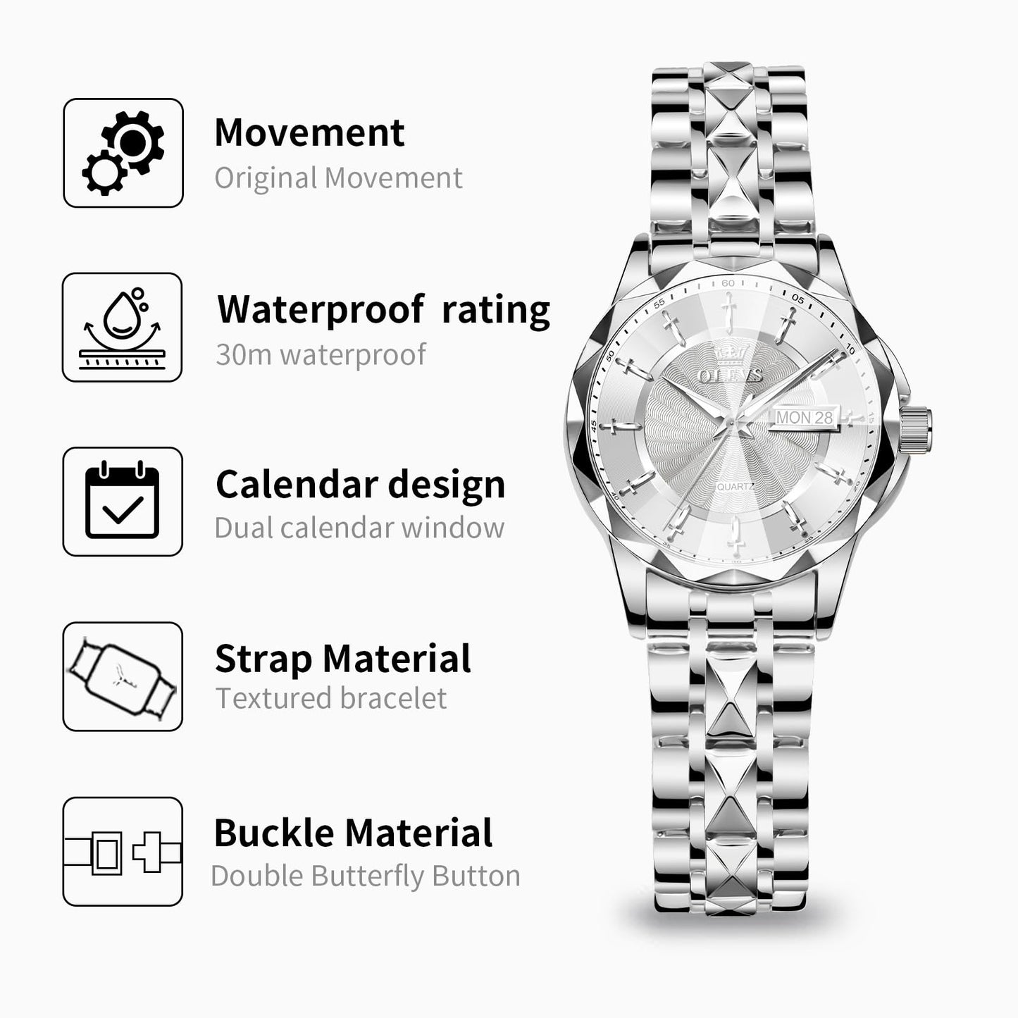 OLEVS Women's Luxury Elegant Watch, Fashion Waterproof Ladies Dress Watch, Stainless Steel Gold Silver Watches for Women, Small Wrist with Day Date, Ideal for Gift Daily Wear