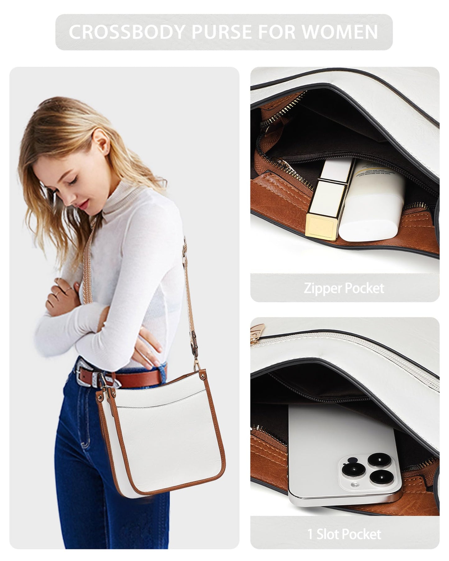 Purses for Women 3PCS, Crossbody Bags Set Large Leather Purse Shoulder Handbags with Wallet Adjustable Straps for Ladies Tote