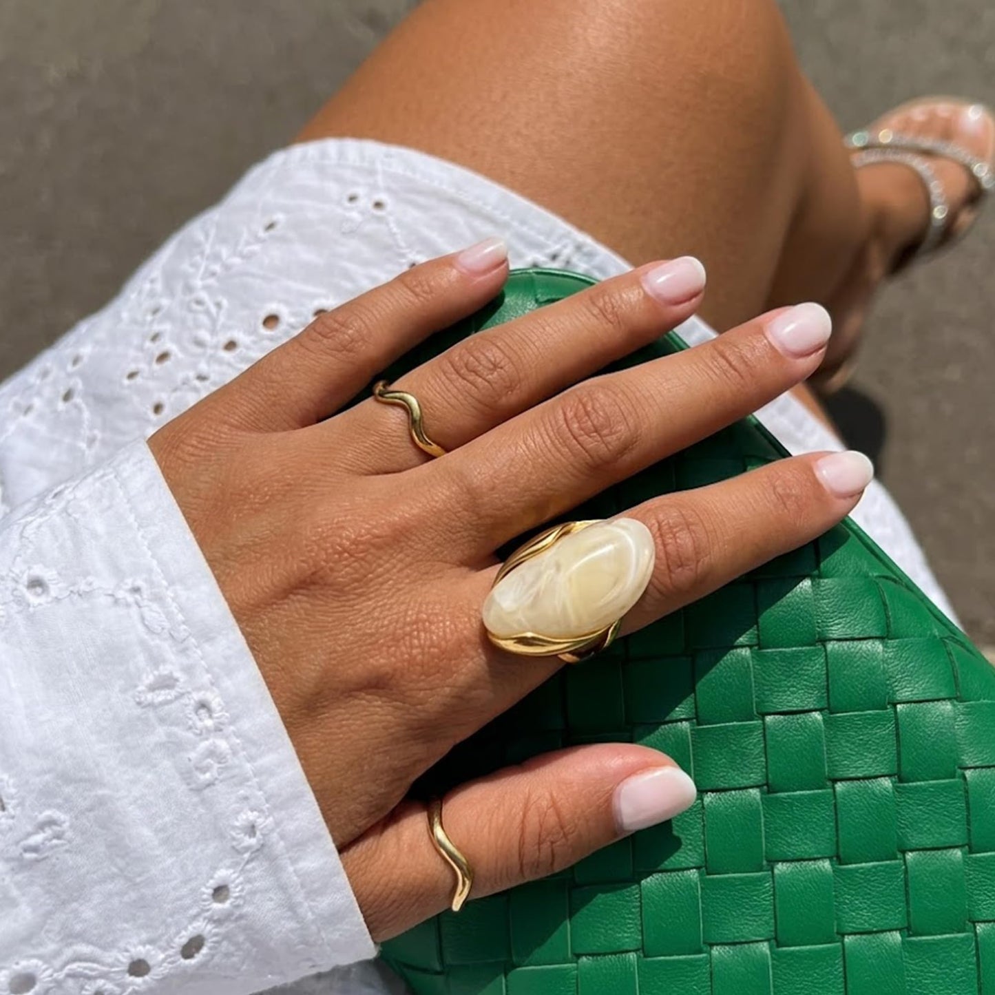 Mchic Colorful Chunky Statement Ring for Women: Boho Large Oval Acrylic Finger Ring Stainless Steel Adjustable Beach Summer Y2K Handmade Jewelry Gift for Women